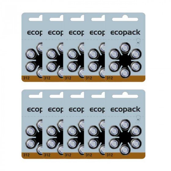 ECOPACK hearing aid batteries HA312 60pcs