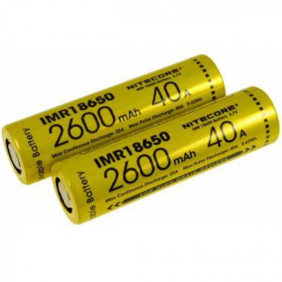 Nitecore Li-Ion battery type IMR18650 2600mAh/40A, 2 pieces