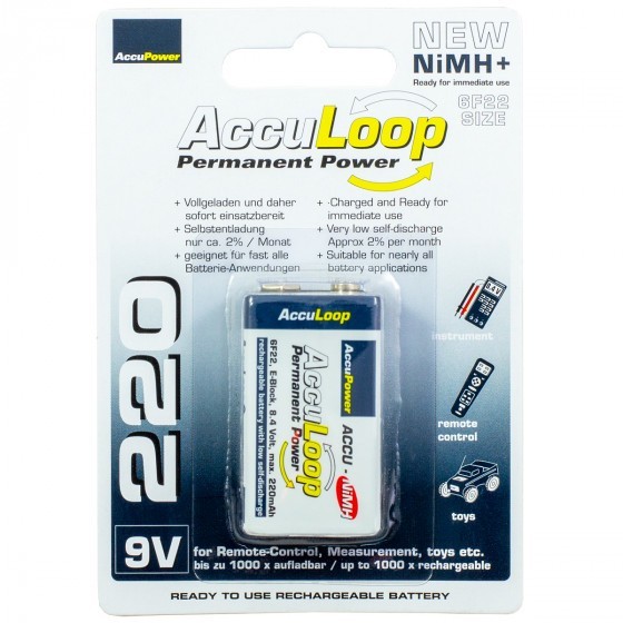 AccuLoop 9 Volt rechargeable battery Ready to use AL200-2