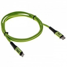 2in1 data cable USB type C to Lightning, nylon, 1m, green-black