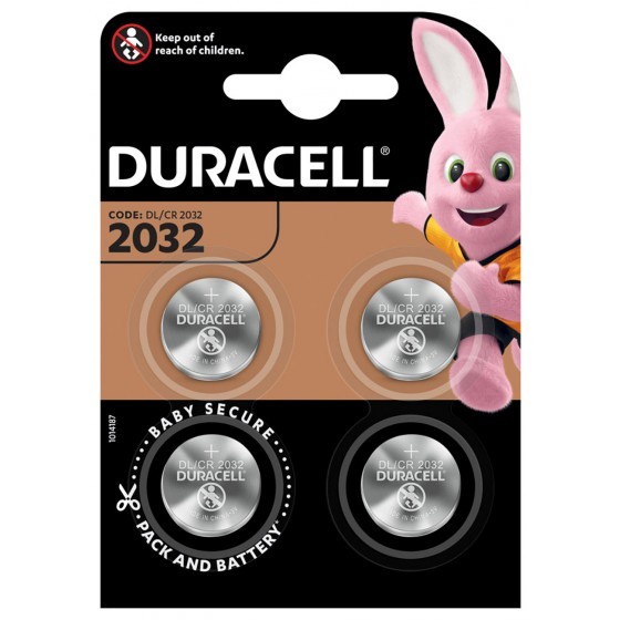 Pile bouton lithium Duracell CR2032, 4 blisters