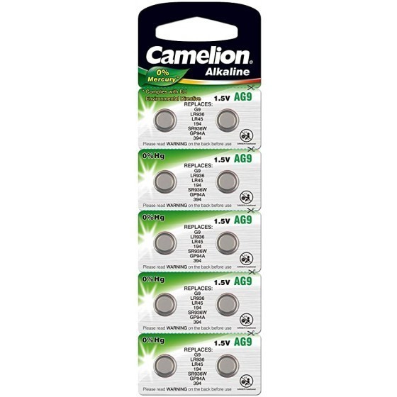Pile bouton Camelion AG9, G9, LR936, LR45, 194, SR936W, GP94A, 394, V394, paquet de 10