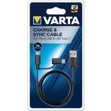 Câble de charge et de synchronisation Varta 2en1 USB vers Micro USB et USB Type C