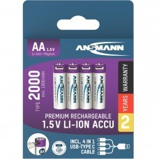 Ansmann Batterie USB-C Mignon/AA/LR6 Li-ion 1,5V 2000mAh paquet de 4 avec câble de charge