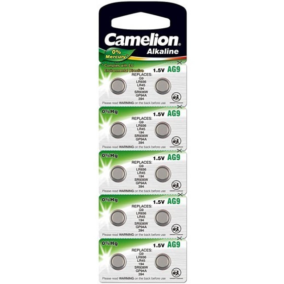 Pile a bottone Camelion AG9, G9, LR936, LR45, 194, SR936W, GP94A, 394, V394, confezione da 10